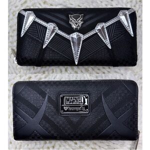 LOUNGEFLY Marvel BLACK PANTHER Infinity War Zip Around Large Wallet Black Silver